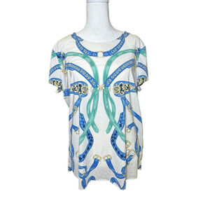 J McLaughlin Short Sleeve Catalina Cloth Shirt Baroque Chain Print Stretch MED